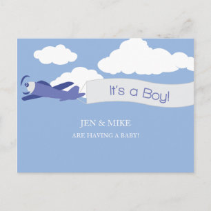 Customisable Baby Shower Postcard - Clouds (Boy)