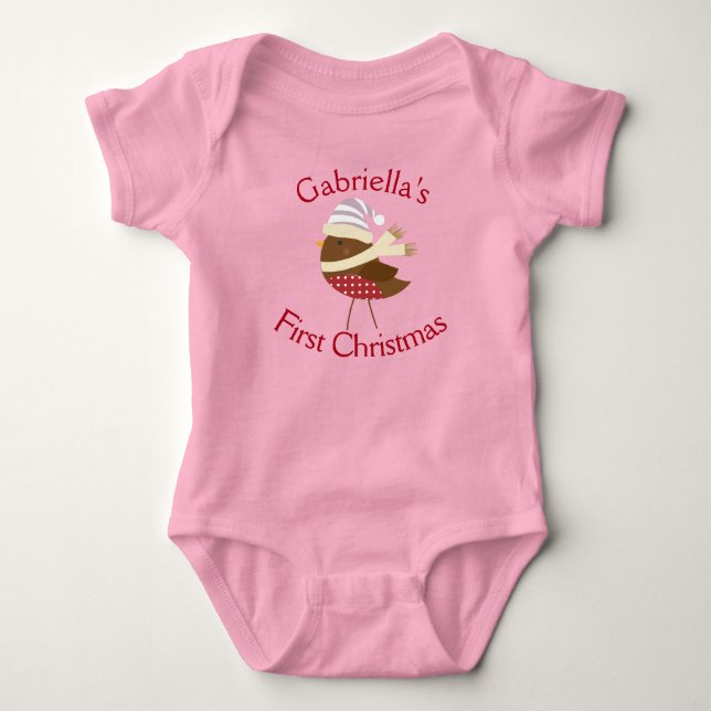 Customisable Baby's First Christmas Baby Bird Bodysuit (Front)
