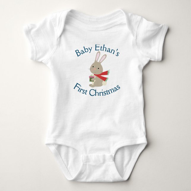 Customisable Baby's First Christmas Bunny Baby Bodysuit (Front)
