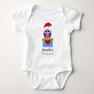Customisable Baby's First Christmas Purple Owl Baby Bodysuit