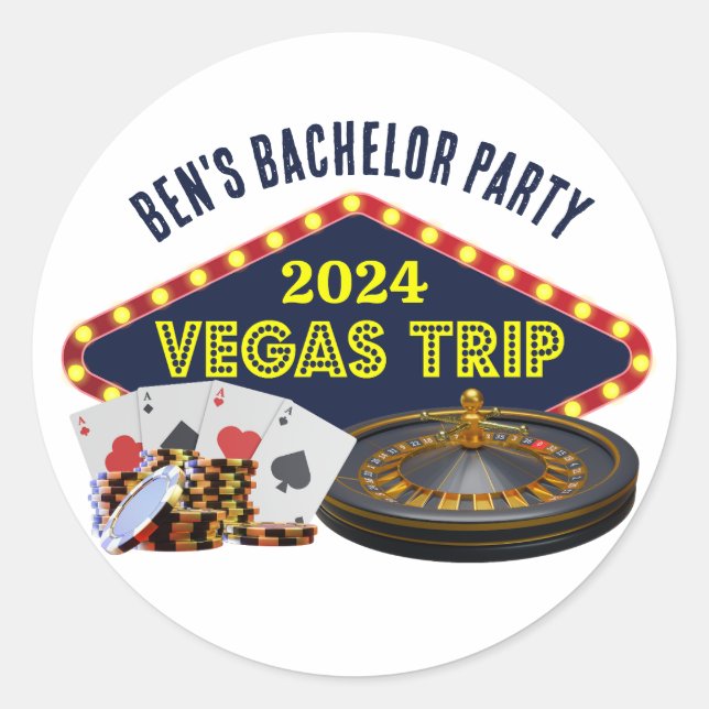 Customisable Bachelor Party Las Vegas Trip Casino Classic Round Sticker (Front)