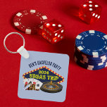 Customisable Bachelor Party Las Vegas Trip Casino Key Ring<br><div class="desc">Customise your own bachelor party keychains for a Las Vegas trip. A cool personalised keychain featuring gambling casino staples such as a deck of cards,  poker chips,  and roulette wheel with Vegas Trip in yellow script. Fun gambler getaway keepsake gift for your groomsmen and best man.</div>