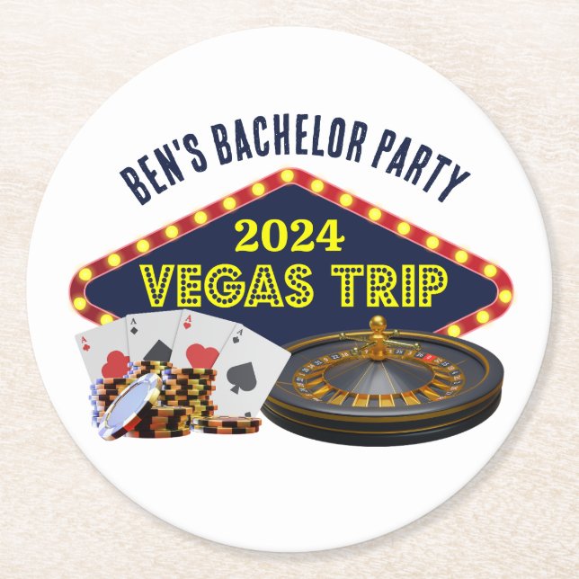 Customisable Bachelor Party Las Vegas Trip Casino Round Paper Coaster (Front)