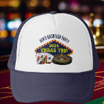 Customisable Bachelor Party Las Vegas Trip Casino Trucker Hat<br><div class="desc">Customise your own bachelor party trip hats for a Las Vegas getaway. A cool hat featuring gambling casino staples such as a deck of cards,  poker chips,  and roulette wheel with Vegas Trip in yellow script. Fun gambler gifts for your whole group.</div>