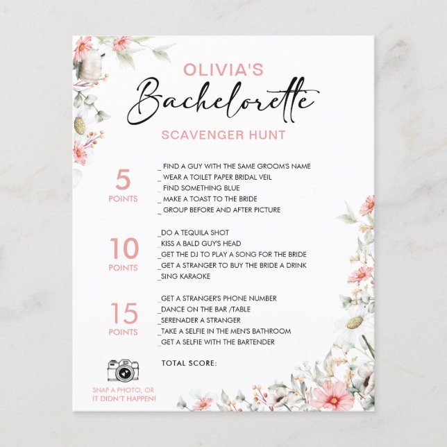 Customisable Bachelorette Scavenger Wildflowers (Front)