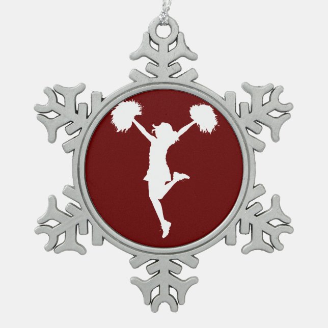 Customisable Background Cheerleader Cheerleading Snowflake Pewter Christmas Ornament (Front)