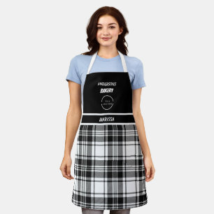 Customisable Bakery logo Black & White Plaid  Apron