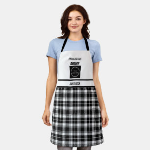 Customisable Bakery logo Black & White Plaid  Apron