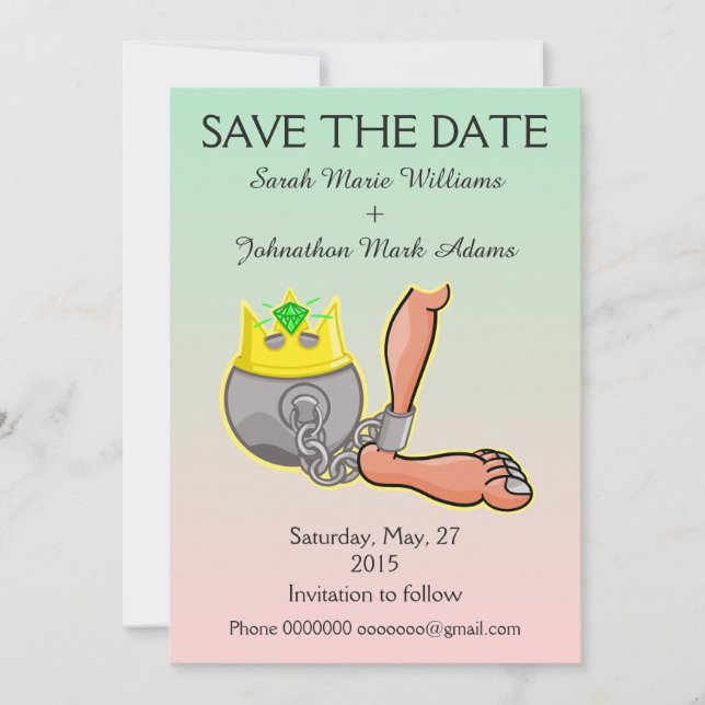 Customisable Ball And Chain Save the Date (Front)
