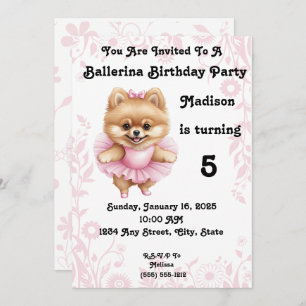 Customisable Ballerina Birthday Invitation 5 x 7