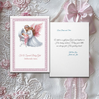 Customisable Baptism Greeting With Angel and Baby  Card