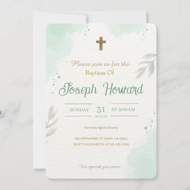 Customisable Baptism Invitation Card for Boys (Front)