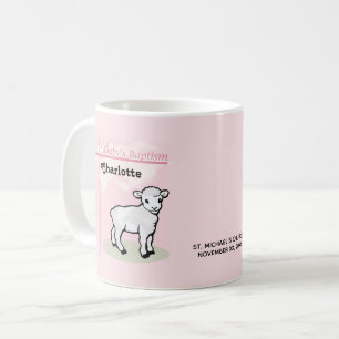 Customisable, Baptism, Pink, Girl, Lamb Coffee Mug