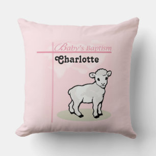 Customisable, Baptism, Pink, Girl, Lamb Cushion