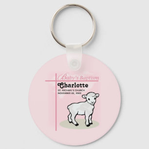 Customisable, Baptism, Pink, Girl, Lamb Key Ring