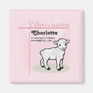 Customisable, Baptism, Pink, Girl, Lamb Magnet