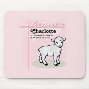 Customisable, Baptism, Pink, Girl, Lamb Mouse Mat