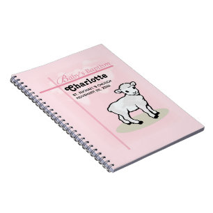 Customisable, Baptism, Pink, Girl, Lamb Notebook