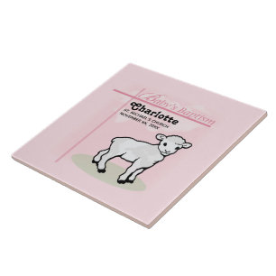 Customisable, Baptism, Pink, Girl, Lamb Tile