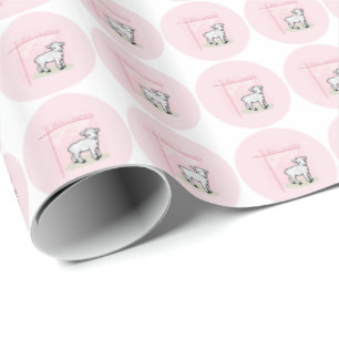Customisable, Baptism, Pink, Girl, Lamb Wrapping Paper