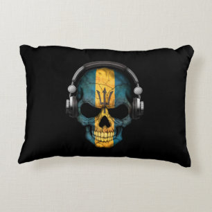 Customisable Barbados Dj Skull with Headphones Decorative Cushion