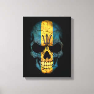 Customisable Barbados Flag Skull Canvas Print
