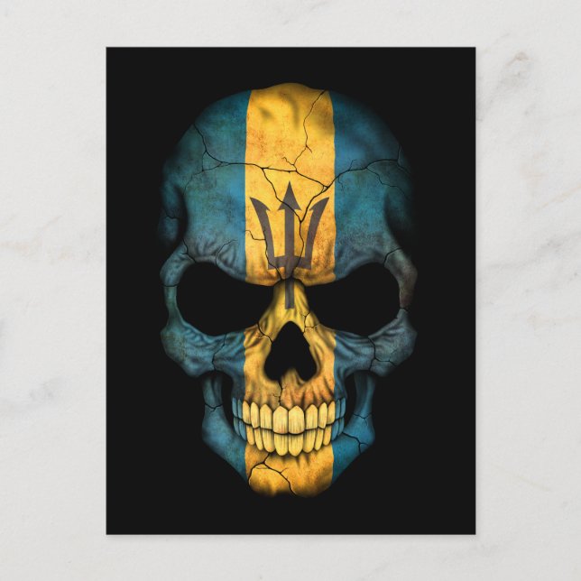 Customisable Barbados Flag Skull Postcard (Front)