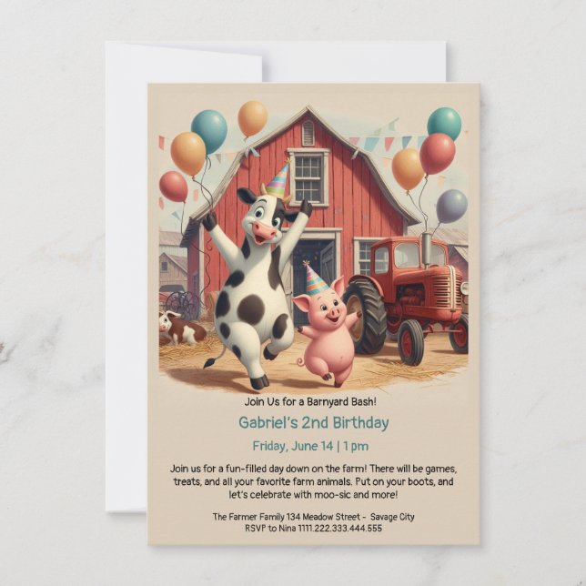 Customisable Barnyard Animal Birthday Invitation  (Front)