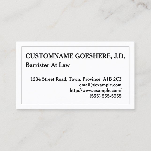 Customisable Barrister At Law Business Card (Front)