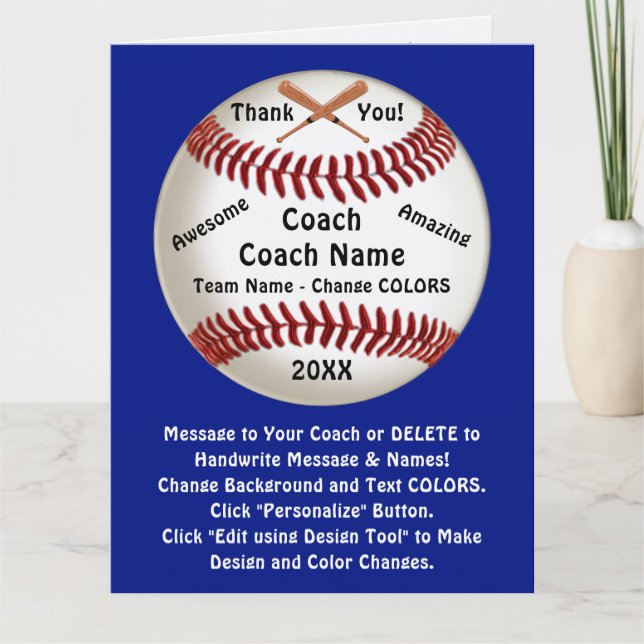Customisable, Baseball Coach Thank You Card,  Card (Front)