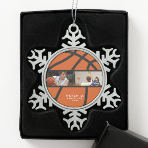 Customisable Basketball Personalised Photo Snowflake Pewter Christmas Ornament