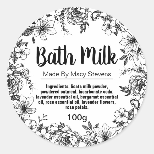 Customisable Bath Milk Label (Front)