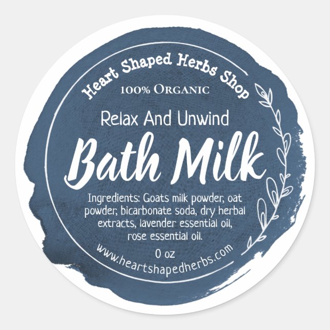Customisable Bath Milk Label Handmade Business (Front)