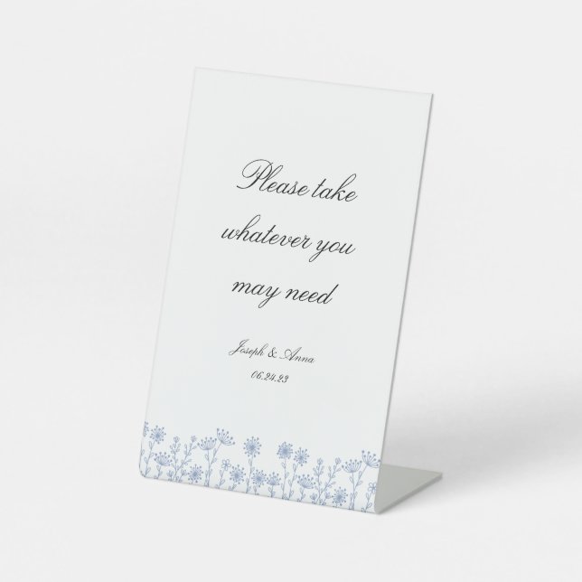 Customisable Bathroom Sign in Blue Wildflower (Front)