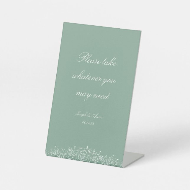 Customisable Bathroom Sign in Sage Florals (Front)