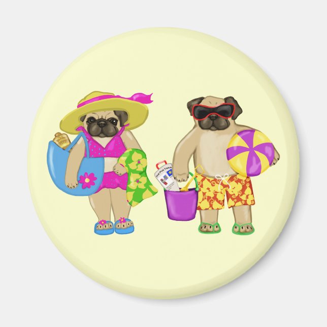 Customisable Beach Pug Magnets (Front)