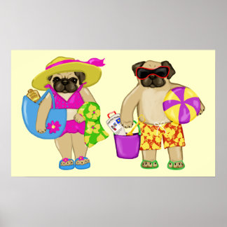 Customisable Beach Pugs Poster