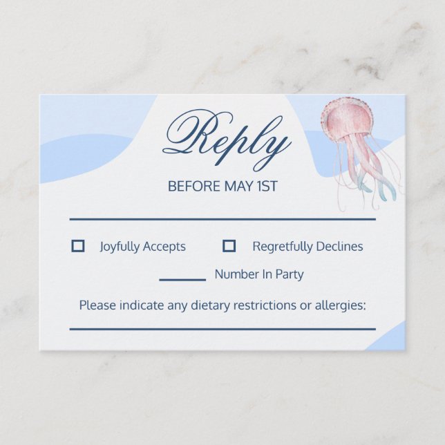 Customisable Beach RSVP Reply Enclosure Card (Front)