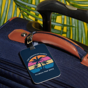 Customisable Beach Trip Cute Blue Palm Tree Luggage Tag