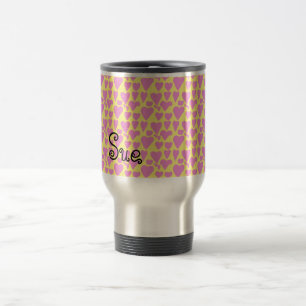 Customisable Beautiful Pink Hearts Repeat Pattern Travel Mug
