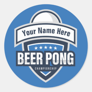 Customisable Beer Pong Championship Logo Classic Round Sticker