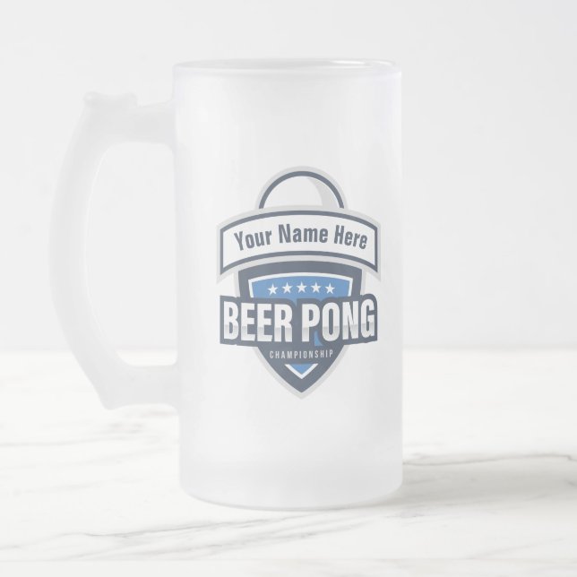 Customisable Beer Pong Championship Logo Frosted Glass Beer Mug (Left)