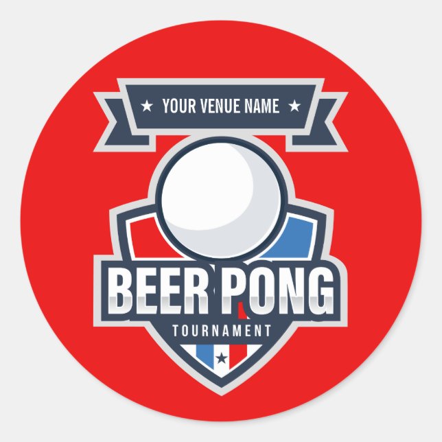 Customisable Beer Pong Tournament Logo Classic Round Sticker (Front)