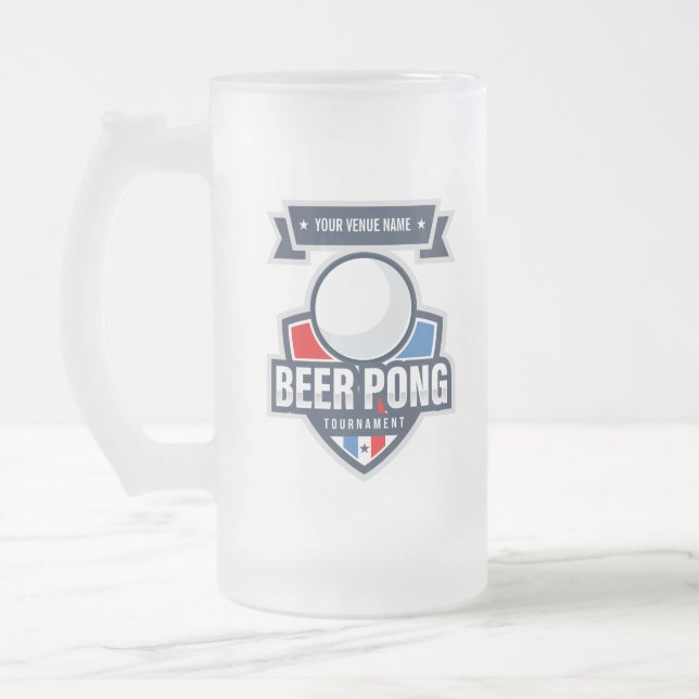Customisable Beer Pong Tournament Logo Frosted Glass Beer Mug (Left)