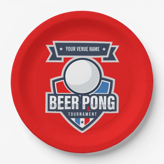 Customisable Beer Pong Tournament Logo Paper Plate (Front)