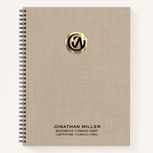 Customisable Beige Linen Notebook with Gold Logo