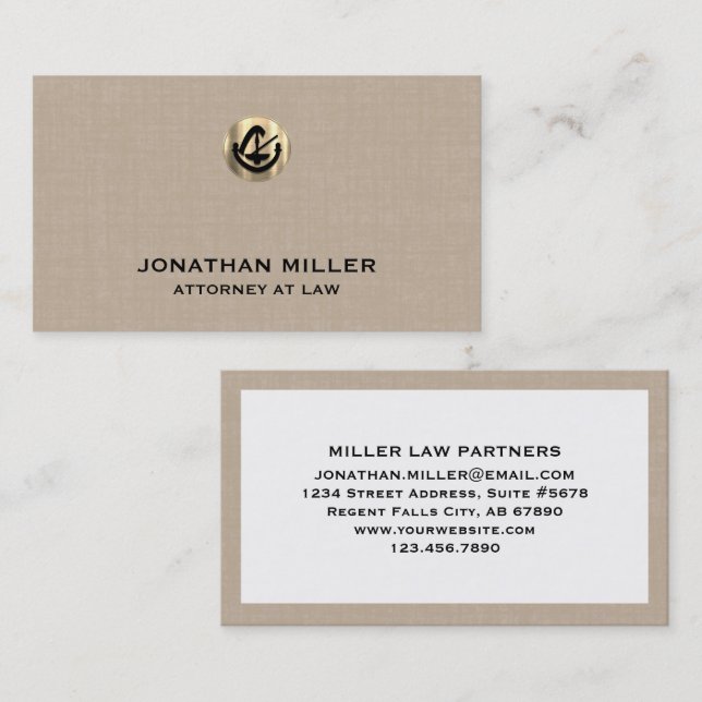 Customisable Beige Linen Print Attorney Business Card (Front/Back)