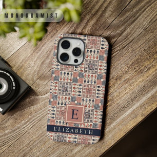 Customisable Beige Pink Light Red Chequered Aztec iPhone 15 Pro Max Case