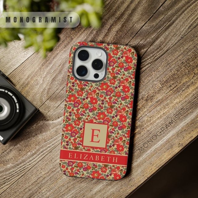 Customisable Beige Tan Floral Red Purple Flower iPhone Case (Customizable Beige Tan Floral Red Purple Flower iPhone Case)