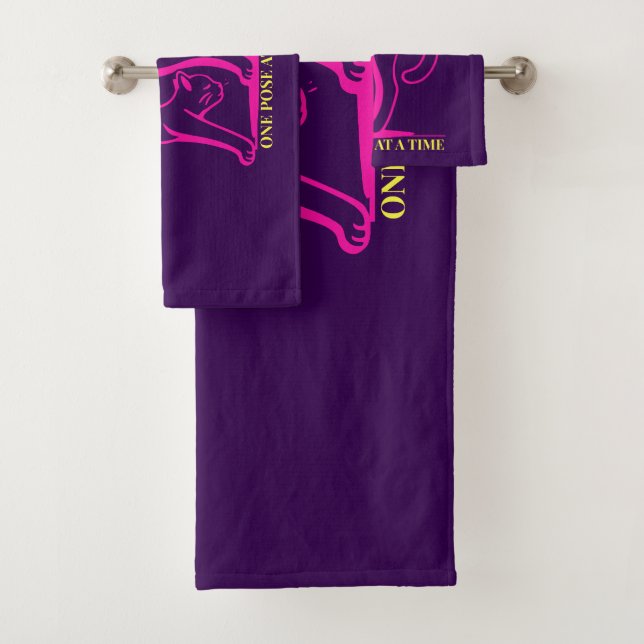 Customisable "Bend It Like 2025" Yoga Cat Bath Towel Set (Insitu)